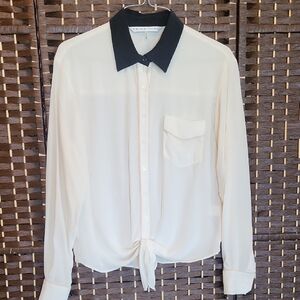 Trina Turk Cream and Black Button Down Shirt